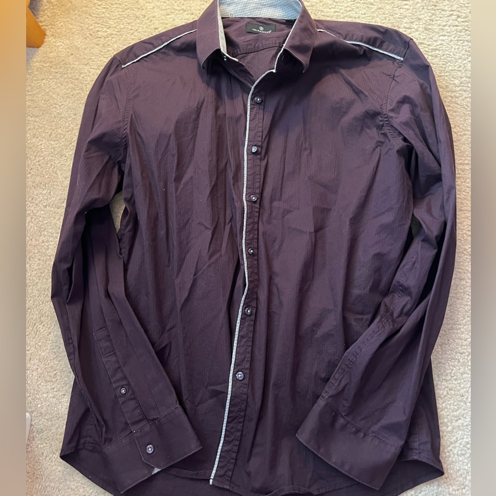 7 Diamonds Men's Plum Button-Down Shirt with Contrast Piping
